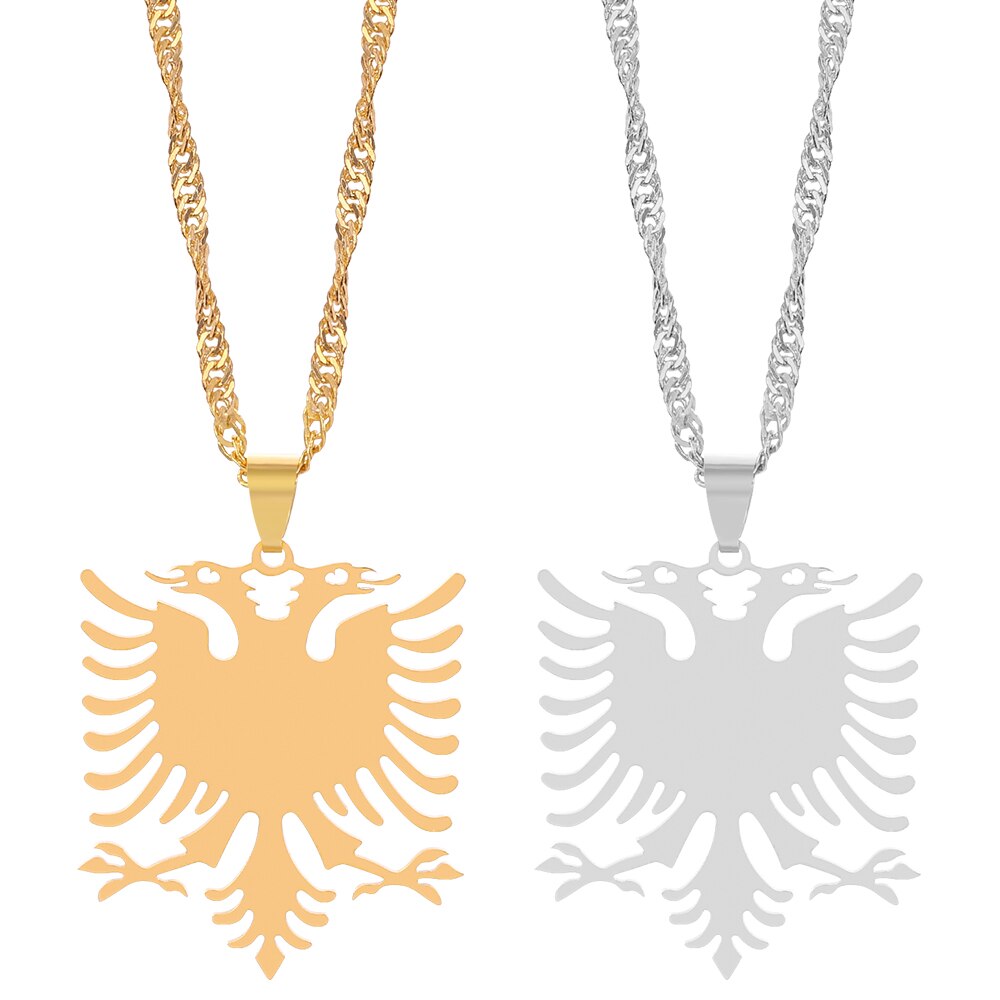 Ethnic Albania Flag Double Headed Eagle Pendant Necklace Choker Women Stainless Steel Gold Color Eagle Pendant Hip hop Jewelry