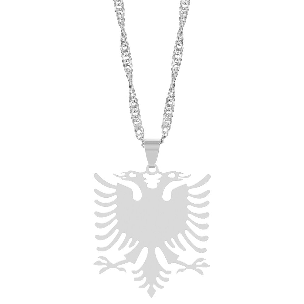 Ethnic Albania Flag Double Headed Eagle Pendant Necklace Choker Women Stainless Steel Gold Color Eagle Pendant Hip hop Jewelry