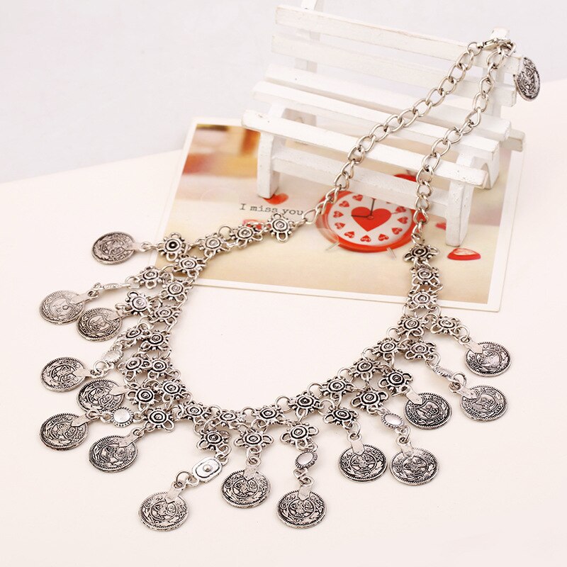 Ethnic Bohemia Vintage Maxi Coin Pendant Necklace Collar Women Jewelry Personality Exaggerate Statement Necklace