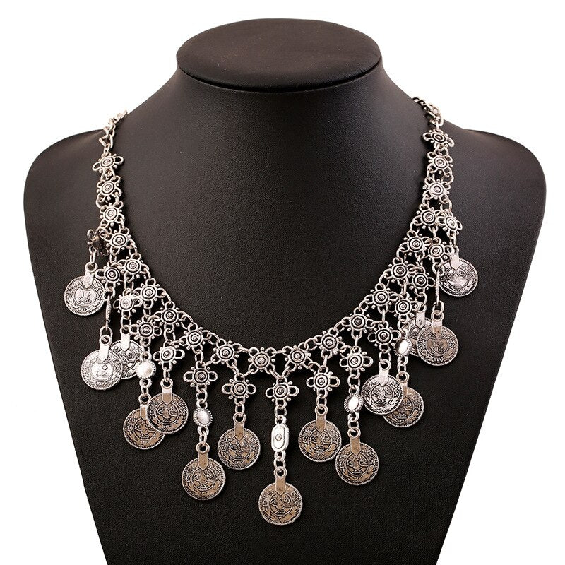 Ethnic Bohemia Vintage Maxi Coin Pendant Necklace Collar Women Jewelry Personality Exaggerate Statement Necklace