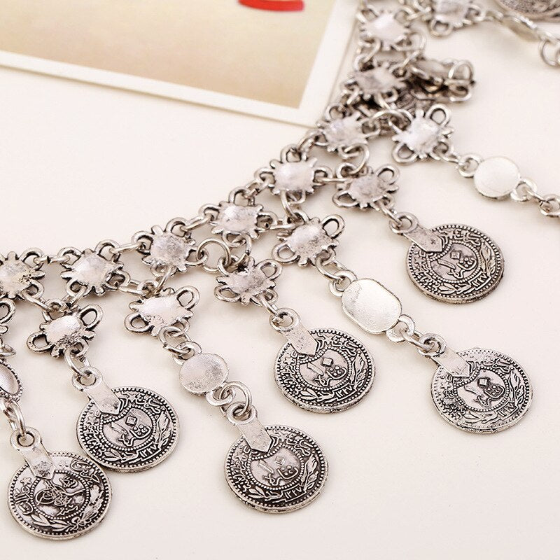 Ethnic Bohemia Vintage Maxi Coin Pendant Necklace Collar Women Jewelry Personality Exaggerate Statement Necklace