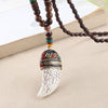 Ethnic Buddha Ganesha Elephant Pendant Necklace For Women Men Wooden Lucky Amulet Big Horn Crescent Moon Sweater Chain Necklace