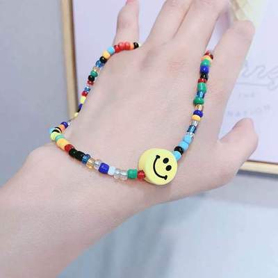 Ethnic Colorful Rice Bead Necklace Bohemian Smiley Women's Neck Chain Cute Handmade Beads Bracelet Christmas Gift Girl