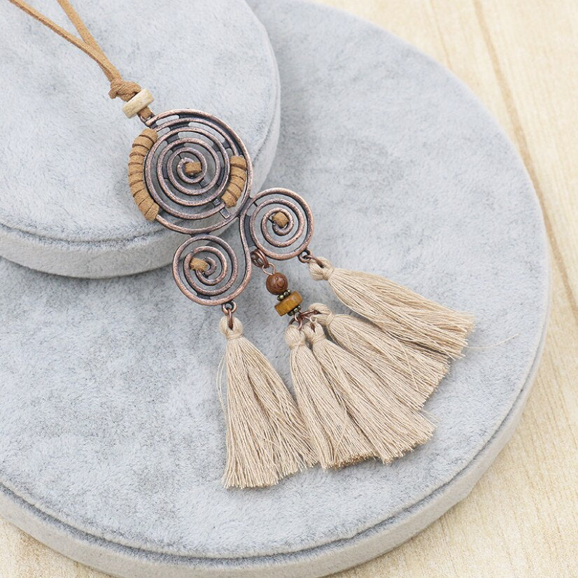 Ethnic Cotton Thread Tassel Necklace Bohemian Round Twist Pendant Beautiful Original Gifts For Women Aesthetic Clothes