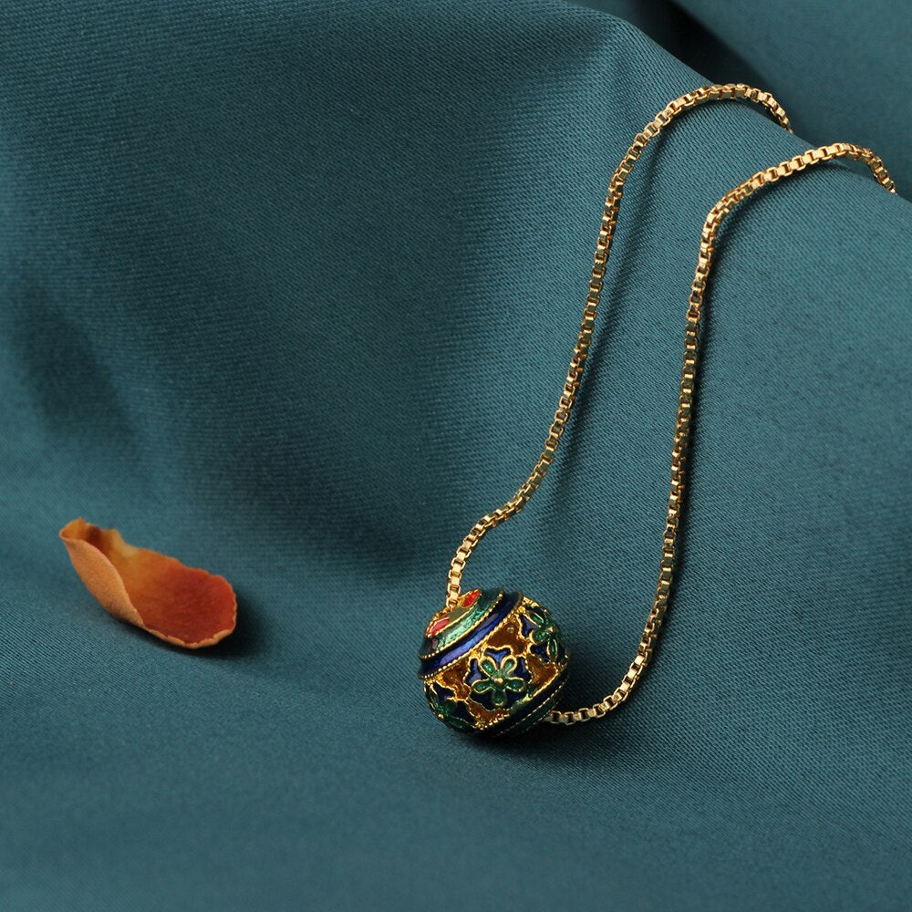 Ethnic Delicate Green flower necklace,vintage Red ball Chokers necklace,Chains pendants Necklace for women's