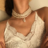 Ethnic Handmade Beaded Necklace Multilayer Imitation Pearl Choker Necklace Women Geometric Alloy Clavicle Cahin Jewelry