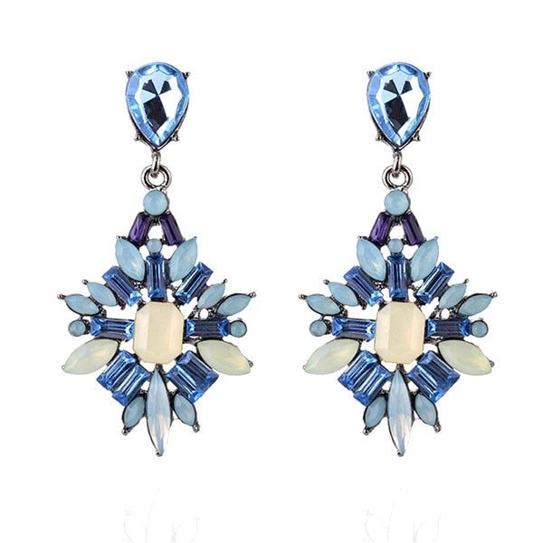 Ethnic Handmade Multi Color Rhinestones Crystal Flower Drop Earrings for Women Wedding Party Fashion Statement Earrings Jewelry