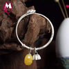 Ethnic Lotus Flower Women Bangles 100% 925 Sterling Silver Bracelets Bangles For Women Simple Beeswax Gemstone Jewelry SB10