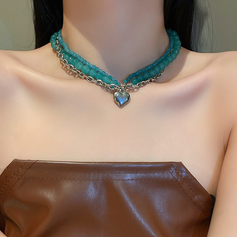 Ethnic Multi Layers Green Crystal Big Statement Necklace For Women Bohemian Personality Choker Collares Jewelry