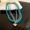 Ethnic Multi Layers Green Crystal Big Statement Necklace For Women Bohemian Personality Choker Collares Jewelry