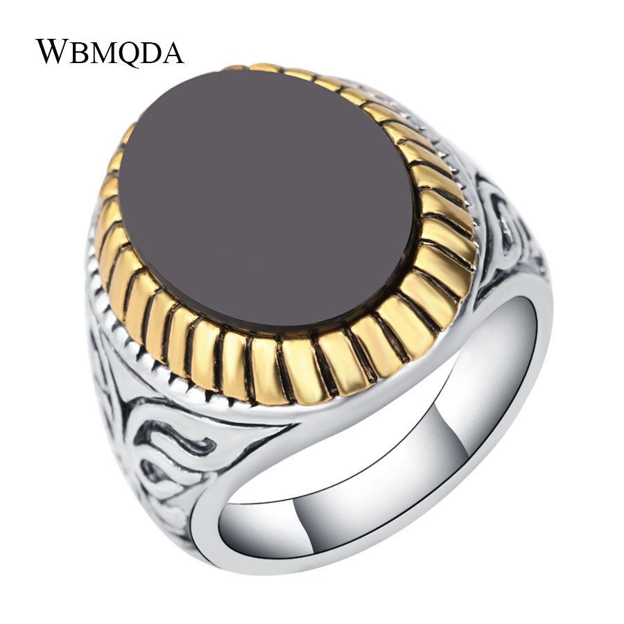 Ethnic Oval Black Red Stone Antique Gold Silver Ring Vintage Tibetan Indian Jewelry Big Finger Signet Rings For Men Accessories
