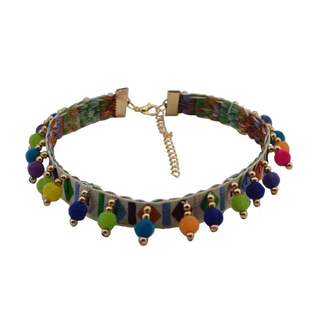 Ethnic Pom Pom Ball Necklaces for Women Bohemian Multicolors Statement Choker Necklace African Indian Tribal Party Jewelry Gift