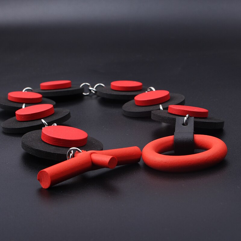 Ethnic Red Black Color Wood Beads Necklace Charm Collar Choker Emo Necklace For Women Hip Hop Handmade Trendy Choker Jewelry