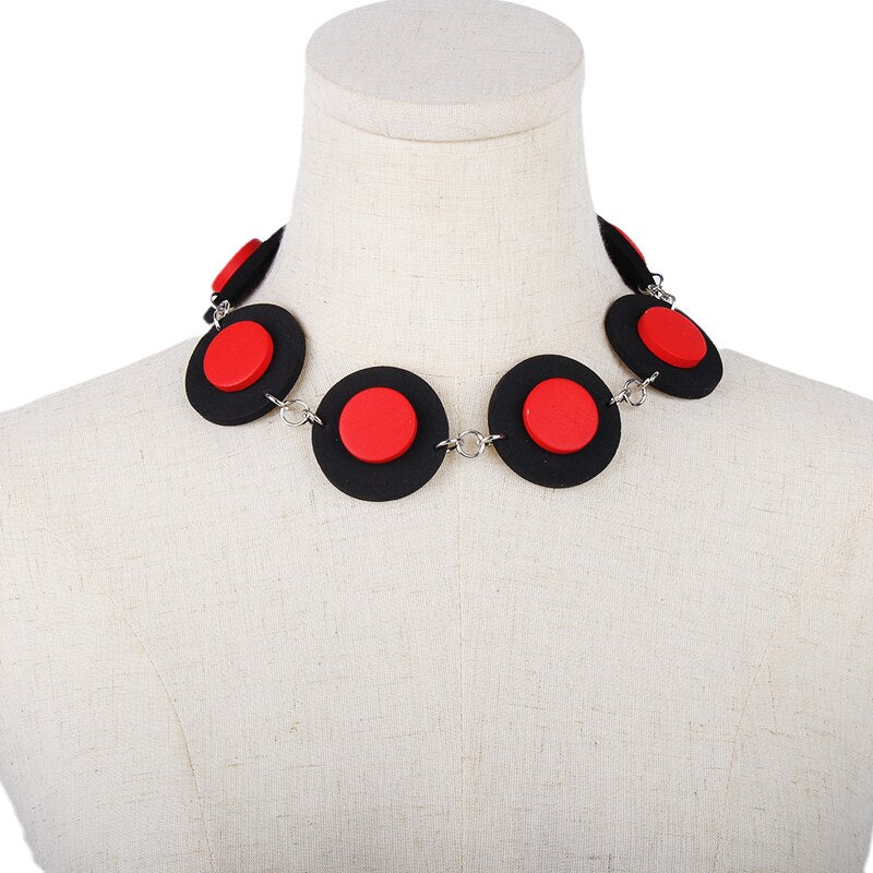Ethnic Red Black Color Wood Beads Necklace Charm Collar Choker Emo Necklace For Women Hip Hop Handmade Trendy Choker Jewelry