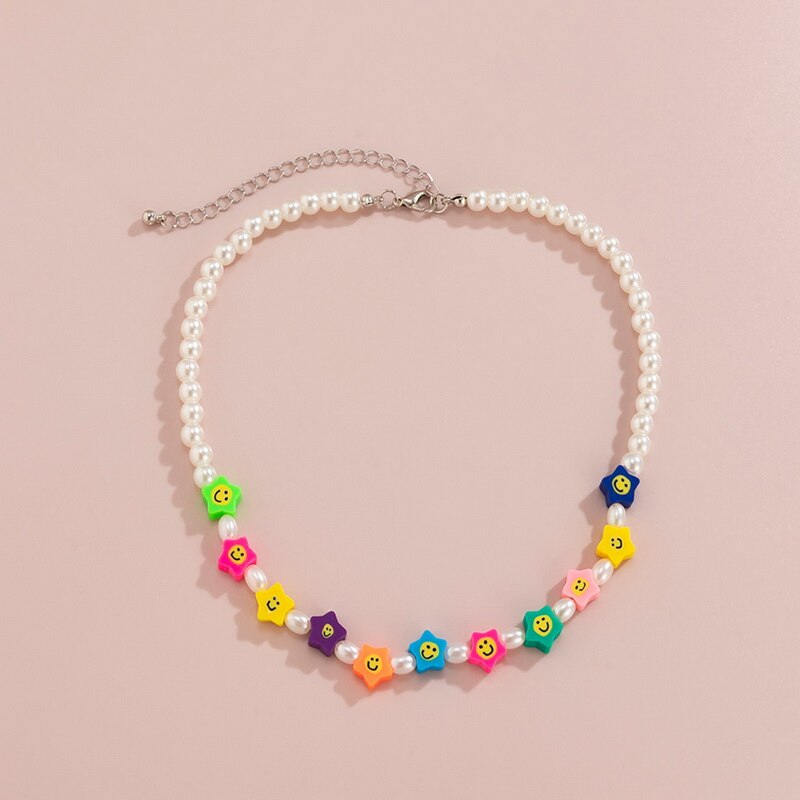 Ethnic Rural Colorful Clay Heart Star Flower Pearls Choker Necklace Women Beaded Mantra Necklaces Collar Jewelry Collier Femme