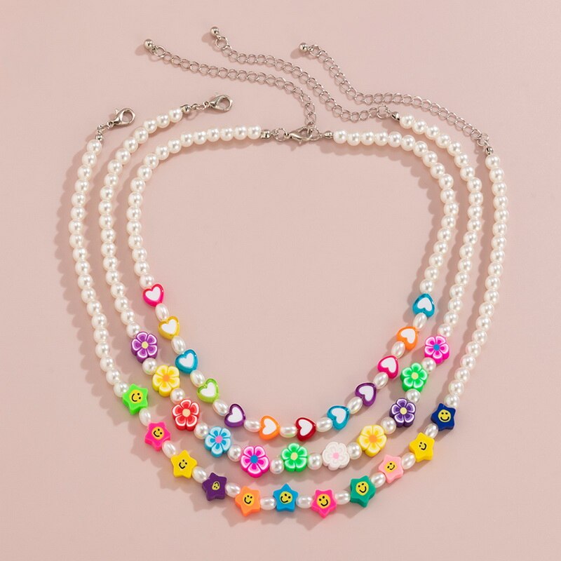Ethnic Rural Colorful Clay Heart Star Flower Pearls Choker Necklace Women Beaded Mantra Necklaces Collar Jewelry Collier Femme