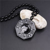 Ethnic Style Black Obsidian Taiji Gossip Pendant Necklace Yin Yang Chinese BAGUA  Bead Chain Necklace Jewelry For Woman Men