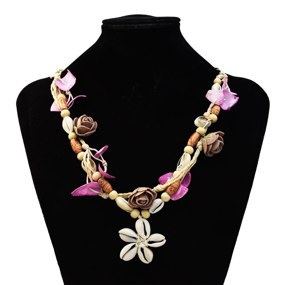 Ethnic long Necklace for Women Colorful Turkey  Coral Sea Shell Flower rope chian Collares Collier Vintage Bohemian Jewelry
