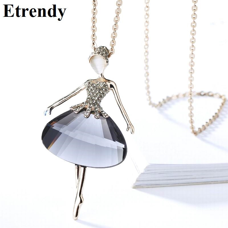 Long Necklaces & Pendants Women Femme Geometric Crystal Dancing Girl Statement Fashion Jewelry 2020 Bijoux Simple Chains