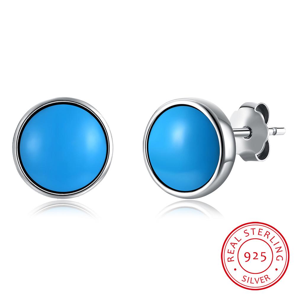 Europe 925 sterling silver New Fashion Crystal from Swarovski Simple round turquoise female earrings Fashion Jewelry Jewelry