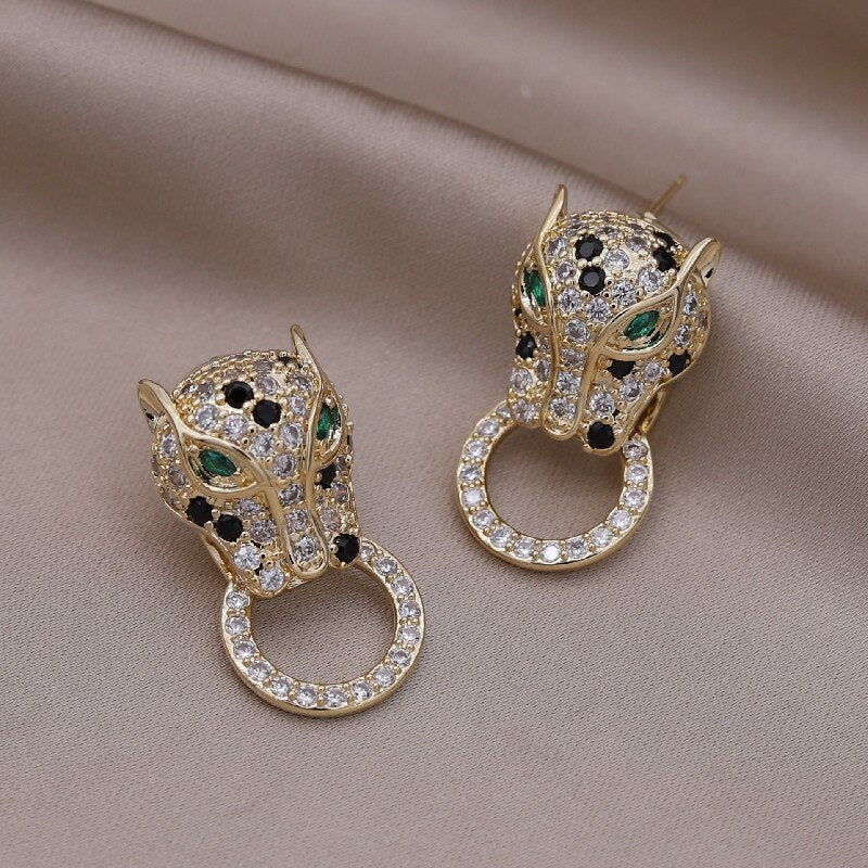 Europe America Jewelry Exquisite Copper Colorful Zircon Big Leopard Round Earrings Elegant Women's Party Accessories