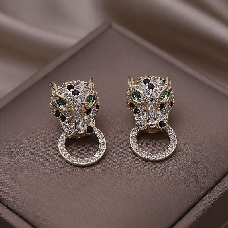 Europe America Jewelry Exquisite Copper Colorful Zircon Big Leopard Round Earrings Elegant Women's Party Accessories