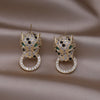 Europe America Jewelry Exquisite Copper Colorful Zircon Big Leopard Round Earrings Elegant Women's Party Accessories