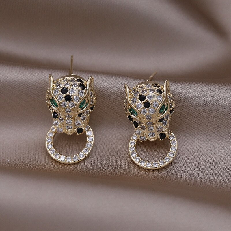Europe America Jewelry Exquisite Copper Colorful Zircon Big Leopard Round Earrings Elegant Women's Party Accessories