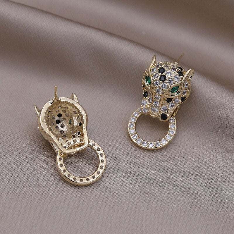 Europe America Jewelry Exquisite Copper Colorful Zircon Big Leopard Round Earrings Elegant Women's Party Accessories