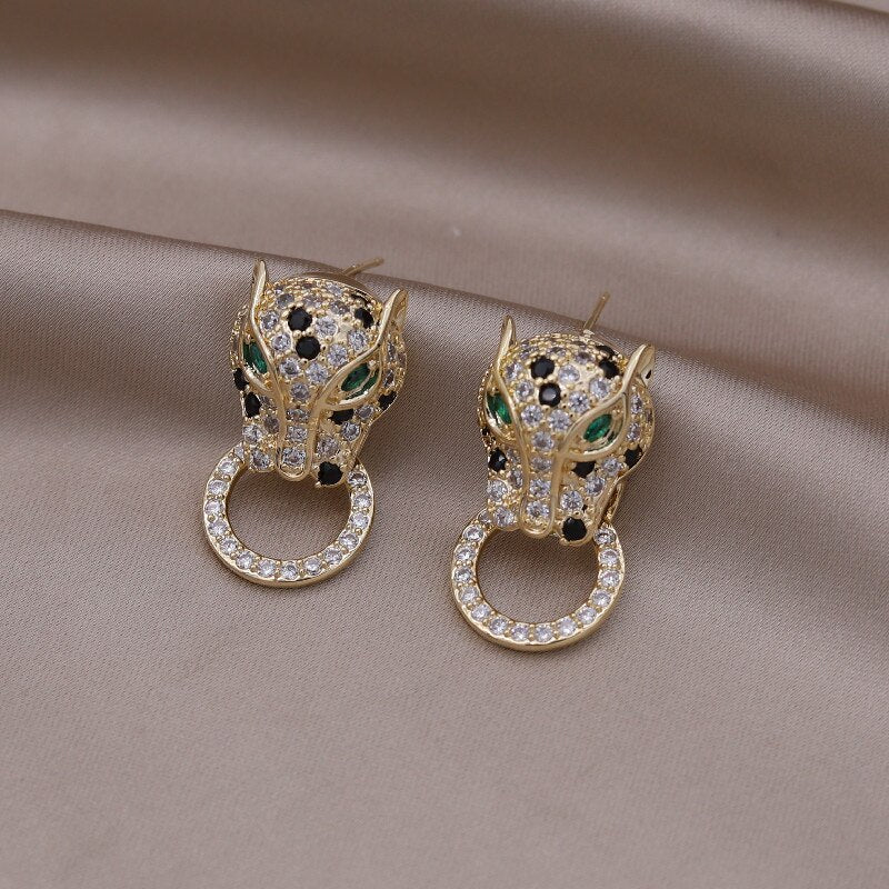 Europe America Jewelry Exquisite Copper Colorful Zircon Big Leopard Round Earrings Elegant Women's Party Accessories