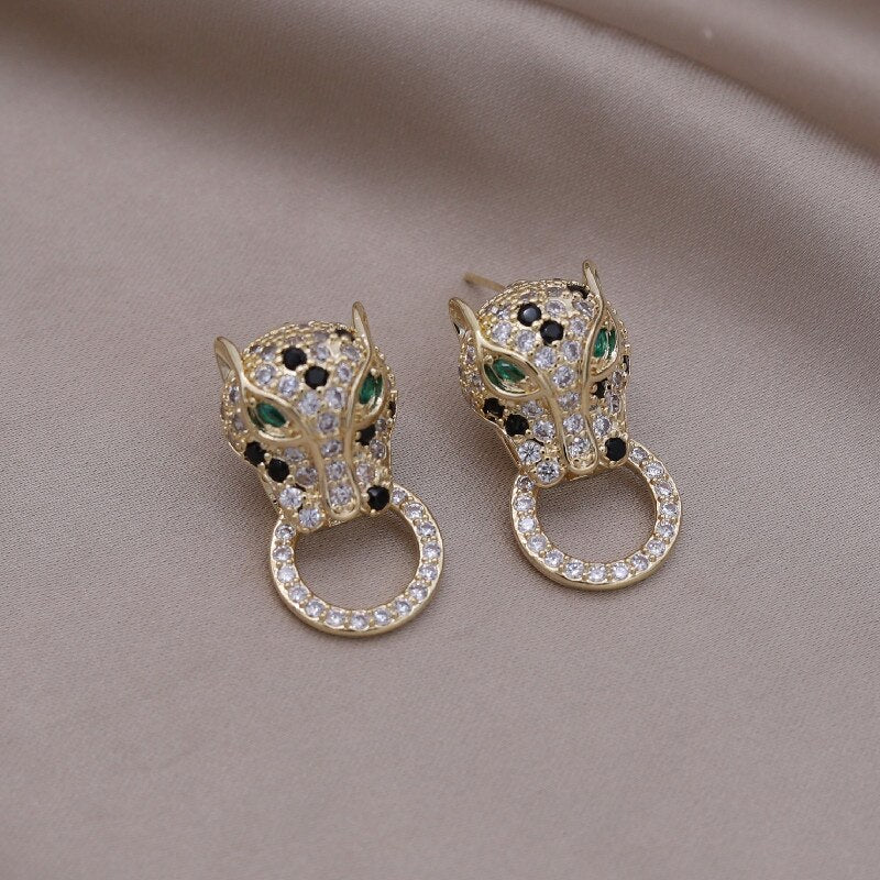 Europe America Jewelry Exquisite Copper Colorful Zircon Big Leopard Round Earrings Elegant Women's Party Accessories