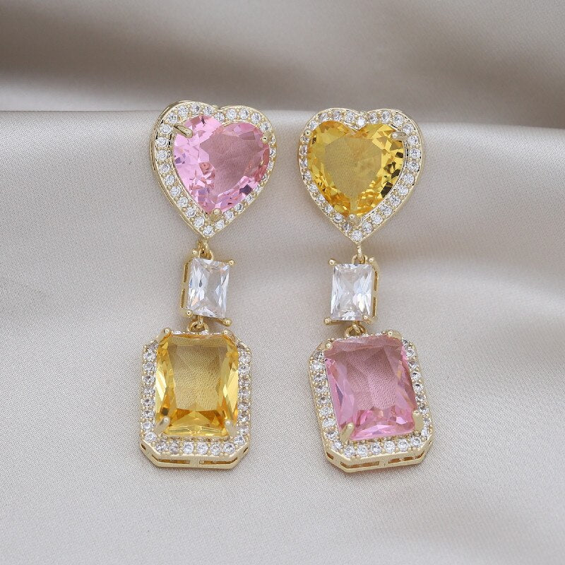 Europe America Selling Jewelry 14K Gold plated Square Love Zircon Earrings  Women's Wedding Party Accessories