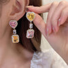 Europe America Selling Jewelry 14K Gold plated Square Love Zircon Earrings  Women's Wedding Party Accessories
