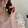 Europe America Selling Jewelry 14K Gold plated Square Love Zircon Earrings  Women's Wedding Party Accessories