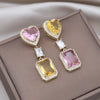 Europe America Selling Jewelry 14K Gold plated Square Love Zircon Earrings  Women's Wedding Party Accessories