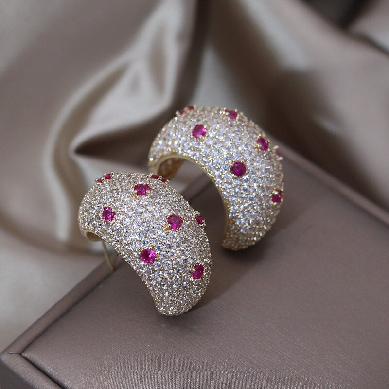 Europe America jewelry 18K gold plating  C-shaped zircon earrings elegant women's wedding party accessories