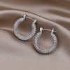 Europe America jewelry copper inlaid zircon 14K gold plated round earrings elegant women's daily work accessories