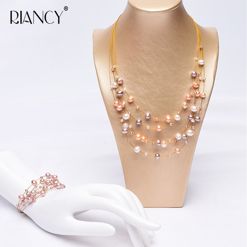 Europe America temperament wild starry pearl necklace multi-layer pearl clavicle chain hand made bride necklace