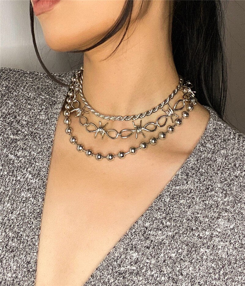 Europe And America Hip Hop Cool Style Neck Chain Of Female Exaggeration Punk Chain Mix And Match Round Bead Set Necklace Jewelry