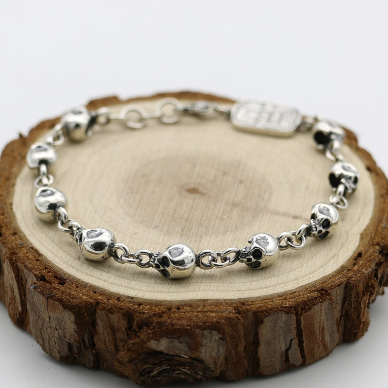 Europe And The United States Gothic Punk Style Accessories Personality S925 Sterling Silver Skull Men And Women Bracelet Homme