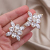 Europe Jewelry 14K Gold plated Exaggerated Four leaf Grass Zircon Earrings  Women's Wedding Party Accessories