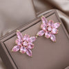 Europe Jewelry 14K Gold plated Exaggerated Four leaf Grass Zircon Earrings  Women's Wedding Party Accessories