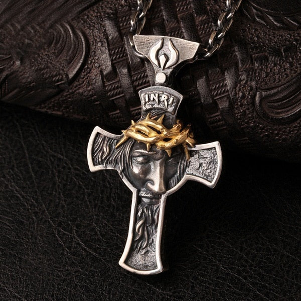 Europe and the United States Explosive Alloy Jesus Cross Men's Christian Pendant Retro Metal Necklace Jewelry