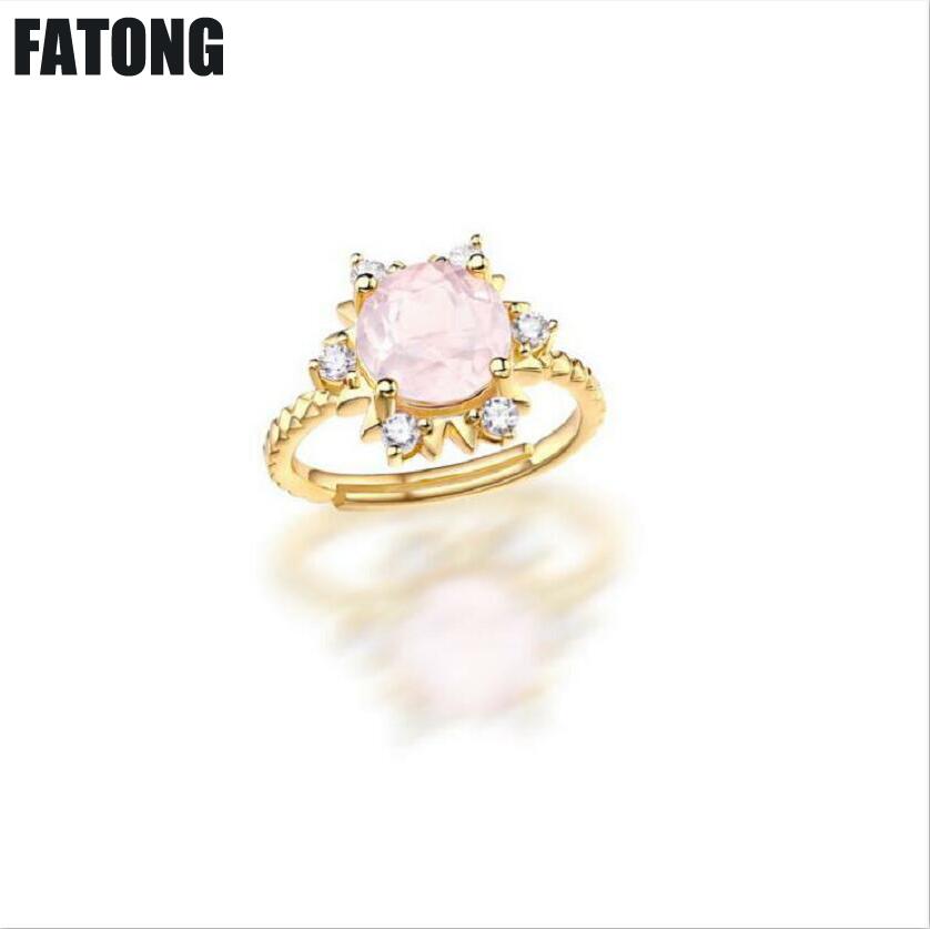 Europe and the United States high-end 925 sterling silver jewelry Rose Quartz live ring new products  . J027