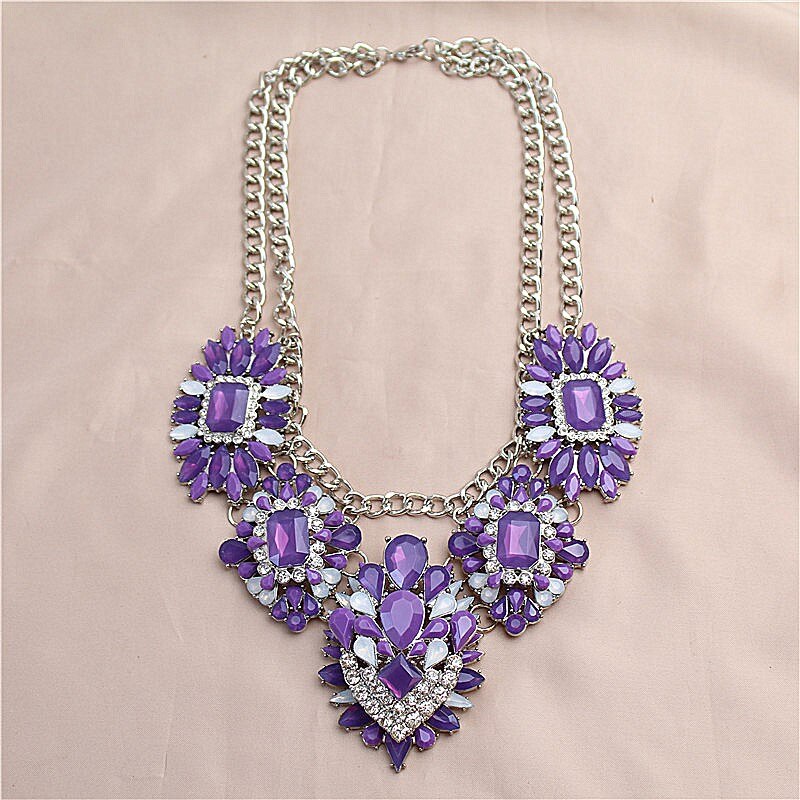 Europe and the United States heavy industry ablaze color crystal big money tide exaggerated female necklace