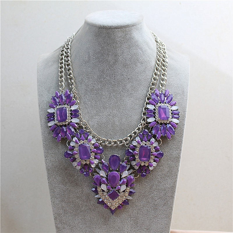 Europe and the United States heavy industry ablaze color crystal big money tide exaggerated female necklace