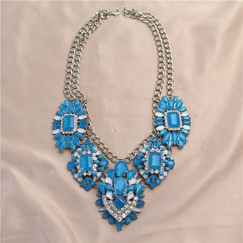 Europe and the United States heavy industry ablaze color crystal big money tide exaggerated female necklace