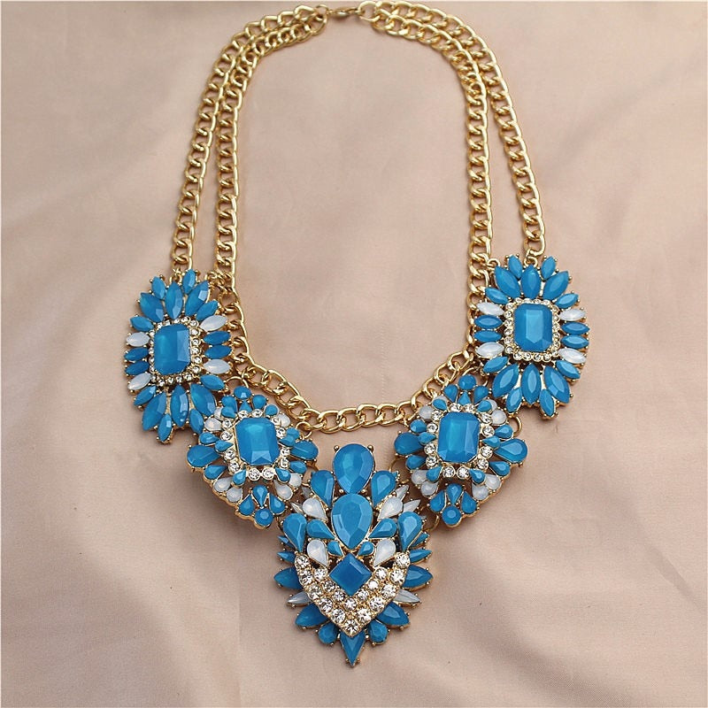 Europe and the United States heavy industry ablaze color crystal big money tide exaggerated female necklace