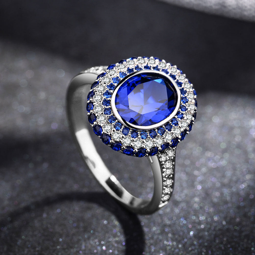 European 925 Sterling silver ring RING Female Crystal from Austrian Simple Luxury sapphire ring Anti-allergic Christmas gift