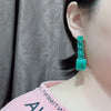European American Design Jewelry Long Square Green Cracked Zircon Earrings  Women's Wedding Party Accessories